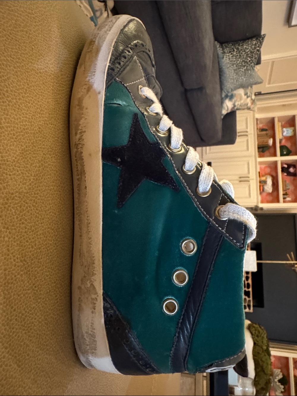 Women’s Golden Goose Emerald green velvet & navy blue leather size 40